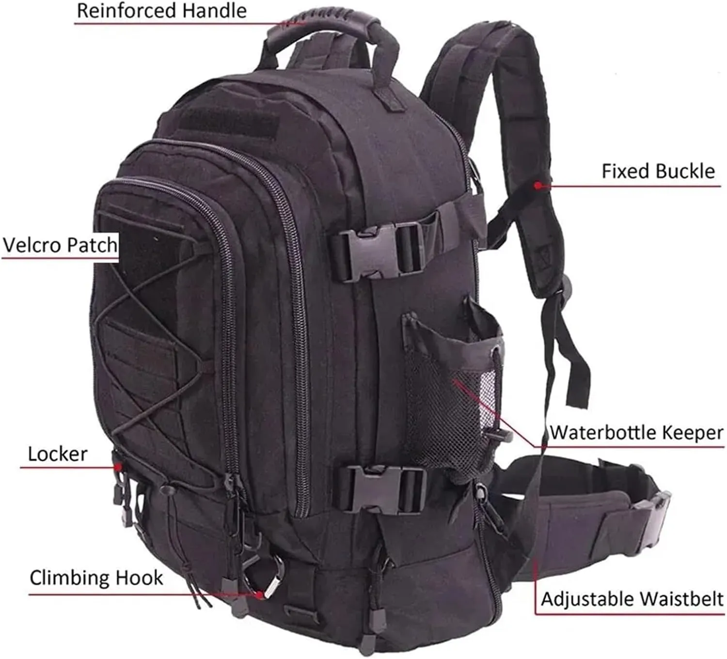 65L Large Capacity Outdoor Tactical Backpack Waterproof Climbing Travel Camping Hiking bag(Black)