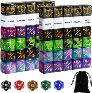 65PCS MTG Dice Keywords Counters Bulk Ability MTG Tokens, Shield Life Counter 6 Sided Dice Set for Magic Card, CCG Creature Stats TCG Cards Gaming Accessories