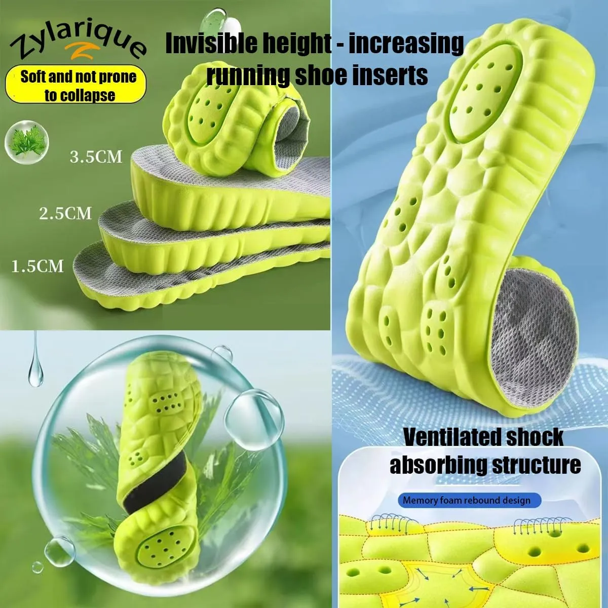 6Pcs Unisex Foam Heightening Insoles. Cushioned, Suitable for Work and Sports Shoes. Comfortable, Breathable, Sweat-Proof. 3pairs of Insoles with Different Heights in one Set (Men9-10.5/Women10.5-12)