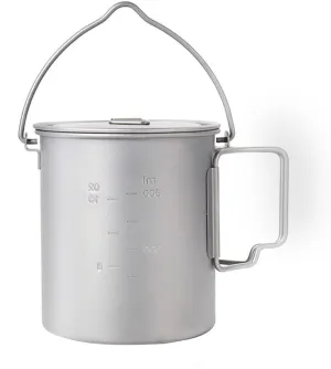 750-900ml Titanium Hanging Pot with Lid and Folding Handle Camping Titanium Cookware Titanium Cup/Pot for Outdoor Camping Hiking Backpacking