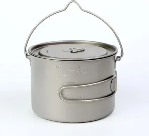 750-900ml Titanium Hanging Pot with Lid and Folding Handle Camping Titanium Cookware Titanium Cup/Pot for Outdoor Camping Hiking Backpacking
