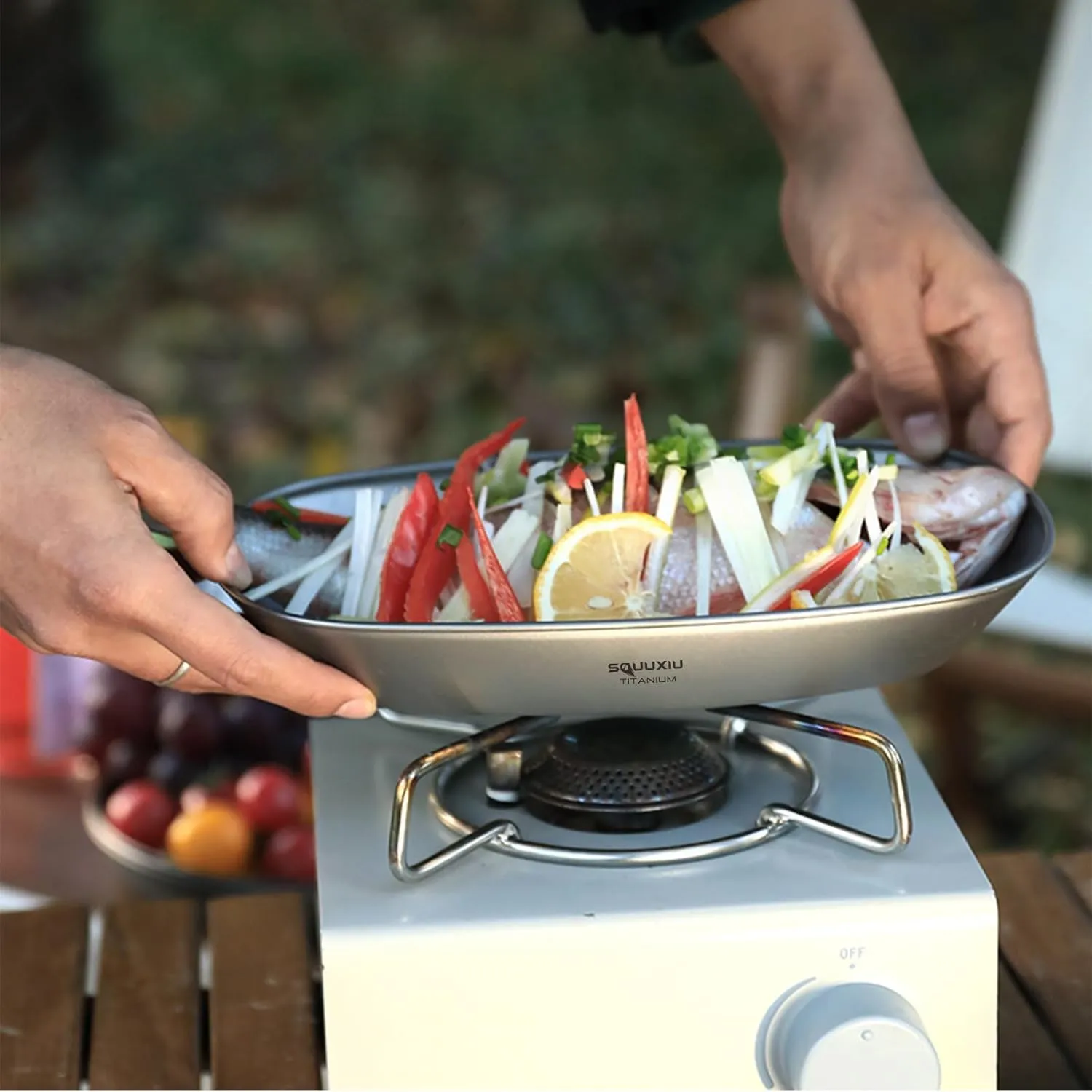 950ML TitatiumPlate Camping Plate Outdoor Hiking BBQ Bowl Pan Lightweight Portable Outdoor Tableware Cookware Backpacking Camping Bowls (Titanium Color)