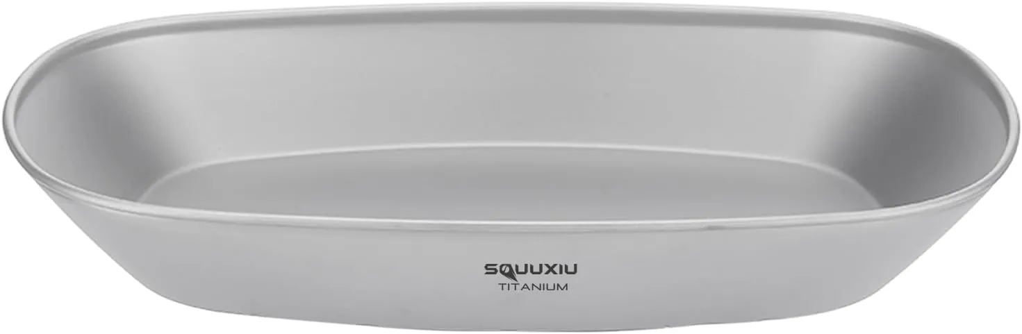 950ML TitatiumPlate Camping Plate Outdoor Hiking BBQ Bowl Pan Lightweight Portable Outdoor Tableware Cookware Backpacking Camping Bowls (Titanium Color)