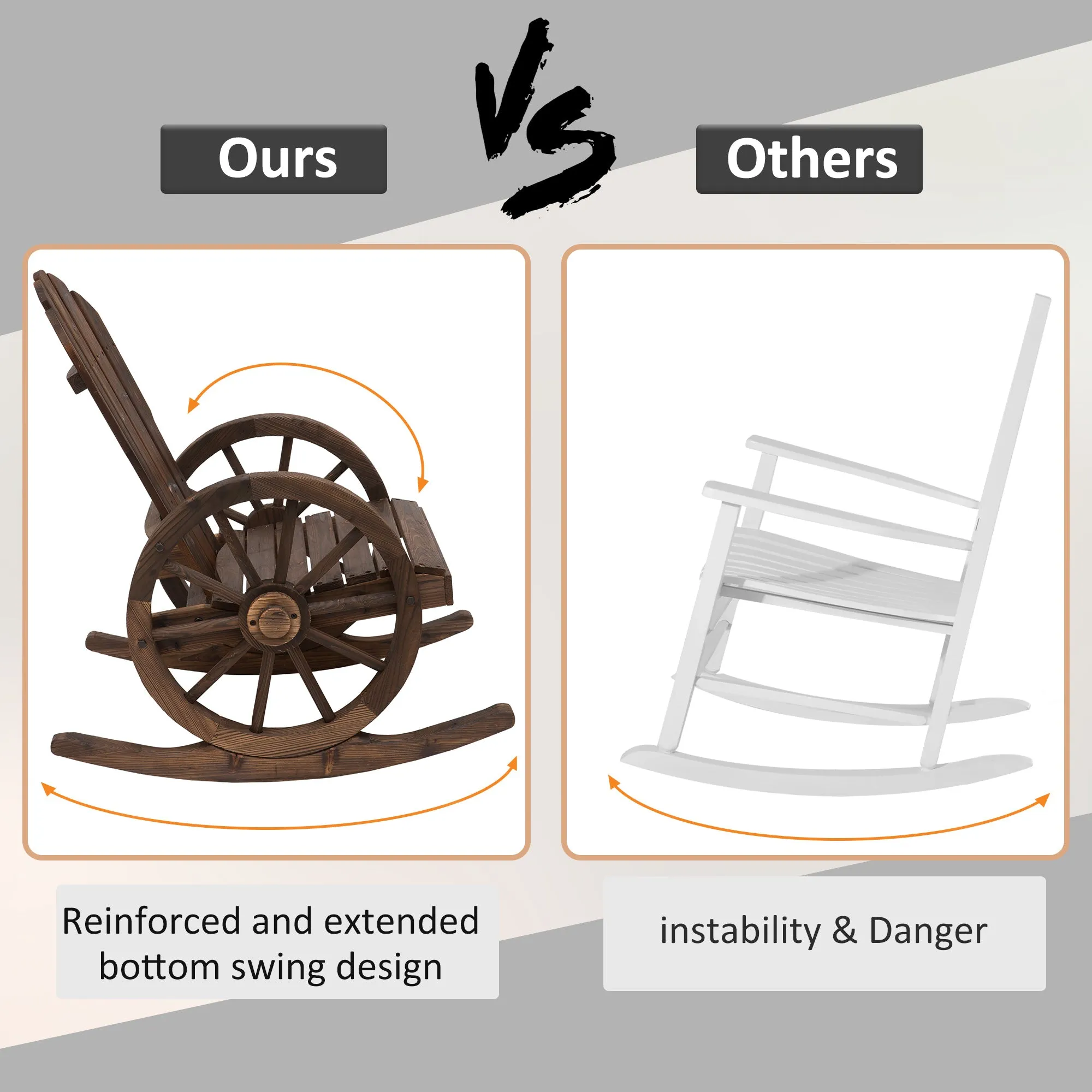 Adirondack Rocker Chair with Slatted Design & Oversized Back for Porch & Garden, Carbonized
