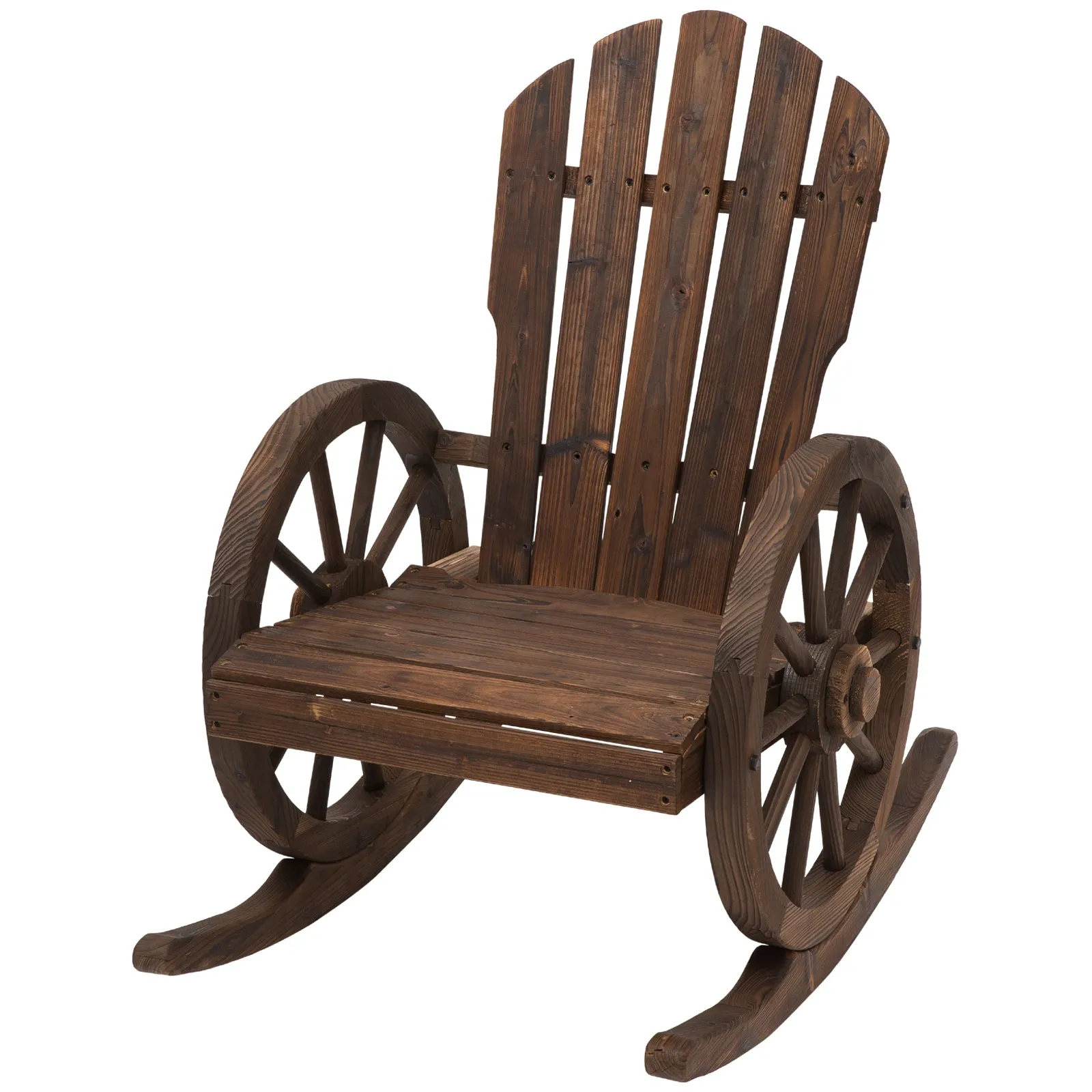 Adirondack Rocker Chair with Slatted Design & Oversized Back for Porch & Garden, Carbonized