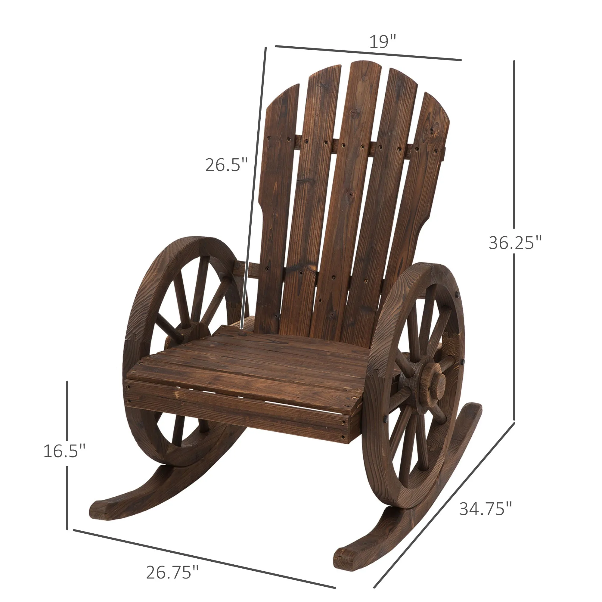 Adirondack Rocker Chair with Slatted Design & Oversized Back for Porch & Garden, Carbonized