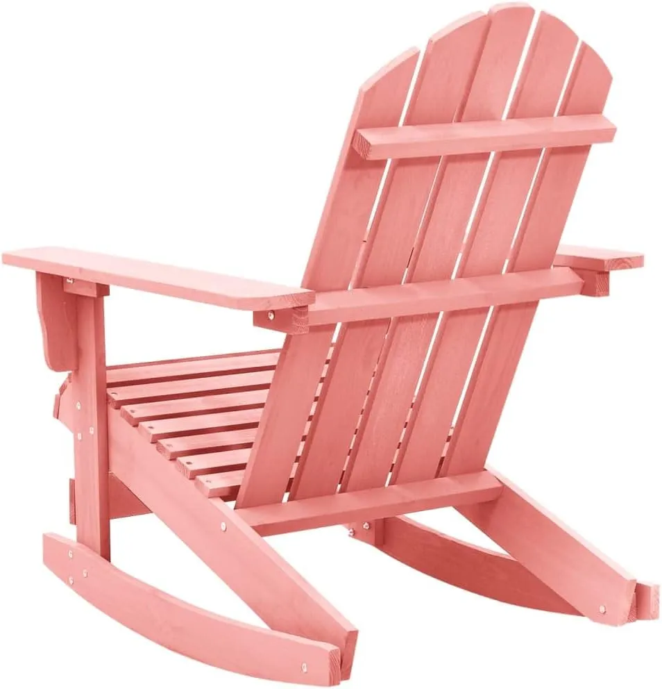 Adirondack Rocking Chair Solid Fir Wood Pink Outdoor Patio Furniture for Garden, Lawn, Poolside Relaxation with Ergonomic Design and 242.5 lb Capacity
