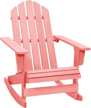 Adirondack Rocking Chair Solid Fir Wood Pink Outdoor Patio Furniture for Garden, Lawn, Poolside Relaxation with Ergonomic Design and 242.5 lb Capacity