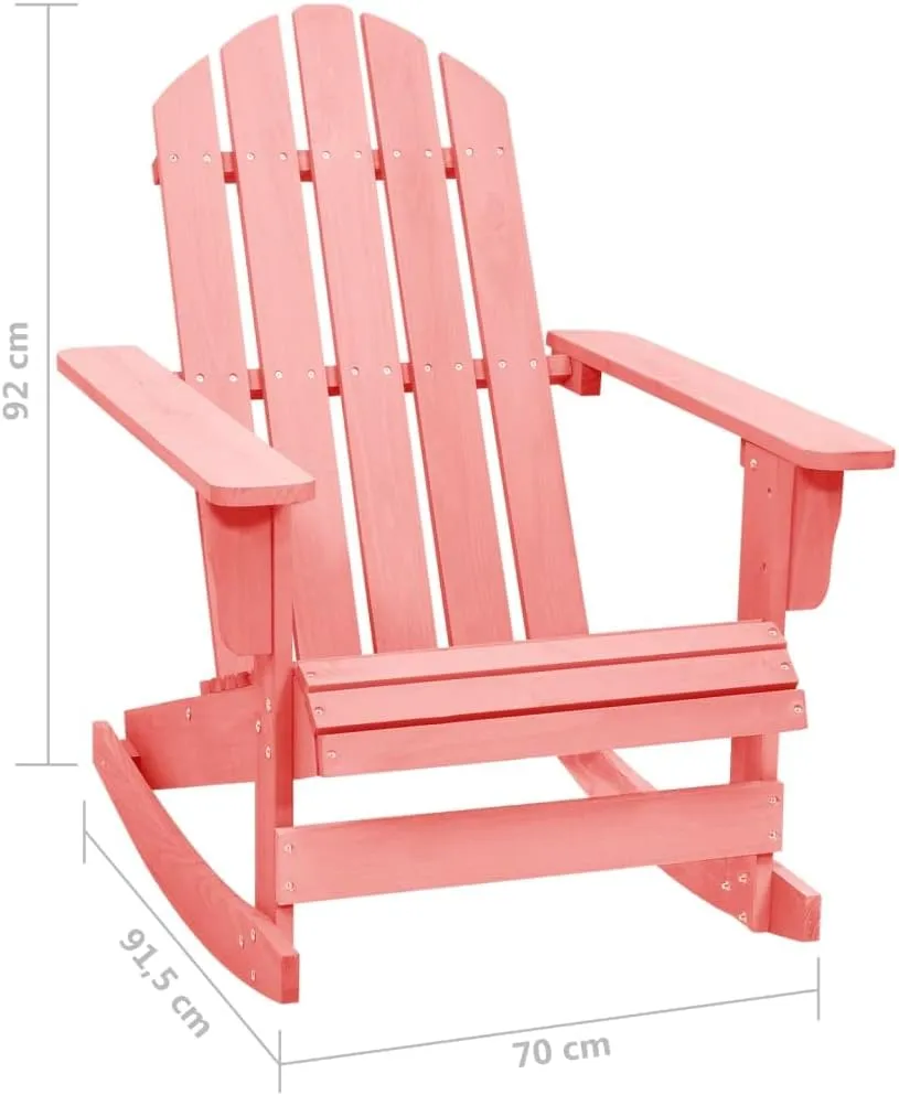Adirondack Rocking Chair Solid Fir Wood Pink Outdoor Patio Furniture for Garden, Lawn, Poolside Relaxation with Ergonomic Design and 242.5 lb Capacity