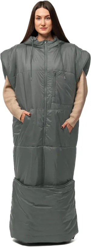 Adult Wearable Sleeping Bag with Hoodie, Sleeveless Design Adjustable Drawstring Waterproof Wearable Sleeping Bag Ideal for Camping, Cold Weather