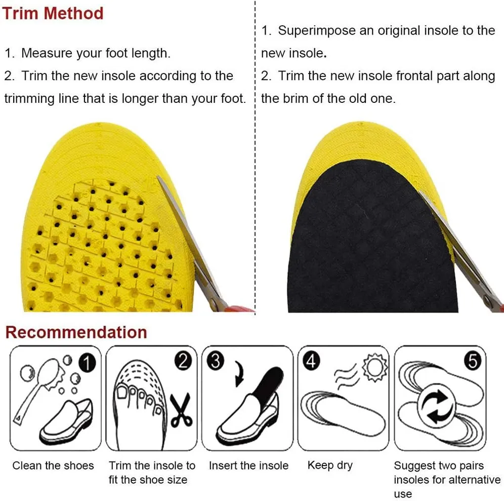 Ailaka Elastic Shock Absorbing Height Increasing Sports Shoe Insoles, Soft Breathable Honeycomb Orthotic Replacement Inserts for Men & Women