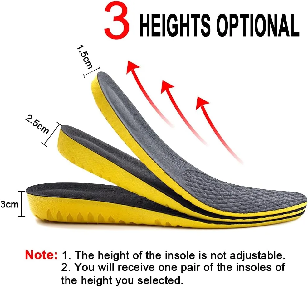 Ailaka Elastic Shock Absorbing Height Increasing Sports Shoe Insoles, Soft Breathable Honeycomb Orthotic Replacement Inserts for Men & Women