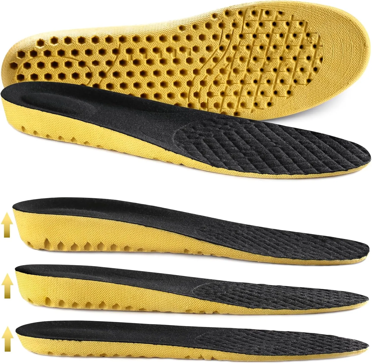 Ailaka Elastic Shock Absorbing Height Increasing Sports Shoe Insoles, Soft Breathable Honeycomb Orthotic Replacement Inserts for Men & Women