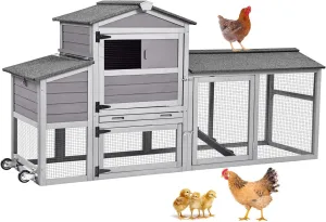 Aivituvin 80in Chicken Coop Mobile Hen House Outdoor Wooden Poultry Cage with Wheels Nesting Box Run