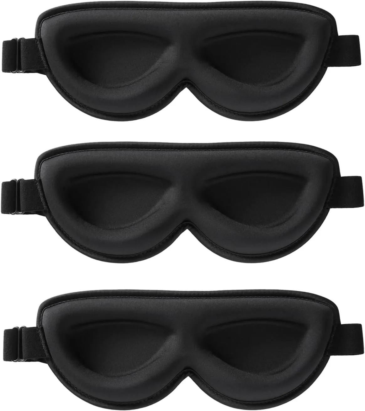 ALASKA BEAR Stylish Sleep Masks for Small Face, 3 Pack Stitched Eye Masks with Contoured Cups, 100% Blackout Cover, Cool and Soft Concave Padding, Machine Washable(Black)