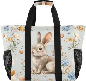 ALAZA Cute Bunnies Flying Baskets Hot Air Balloons Easter Eggs Waterproof Beach Tote Bags