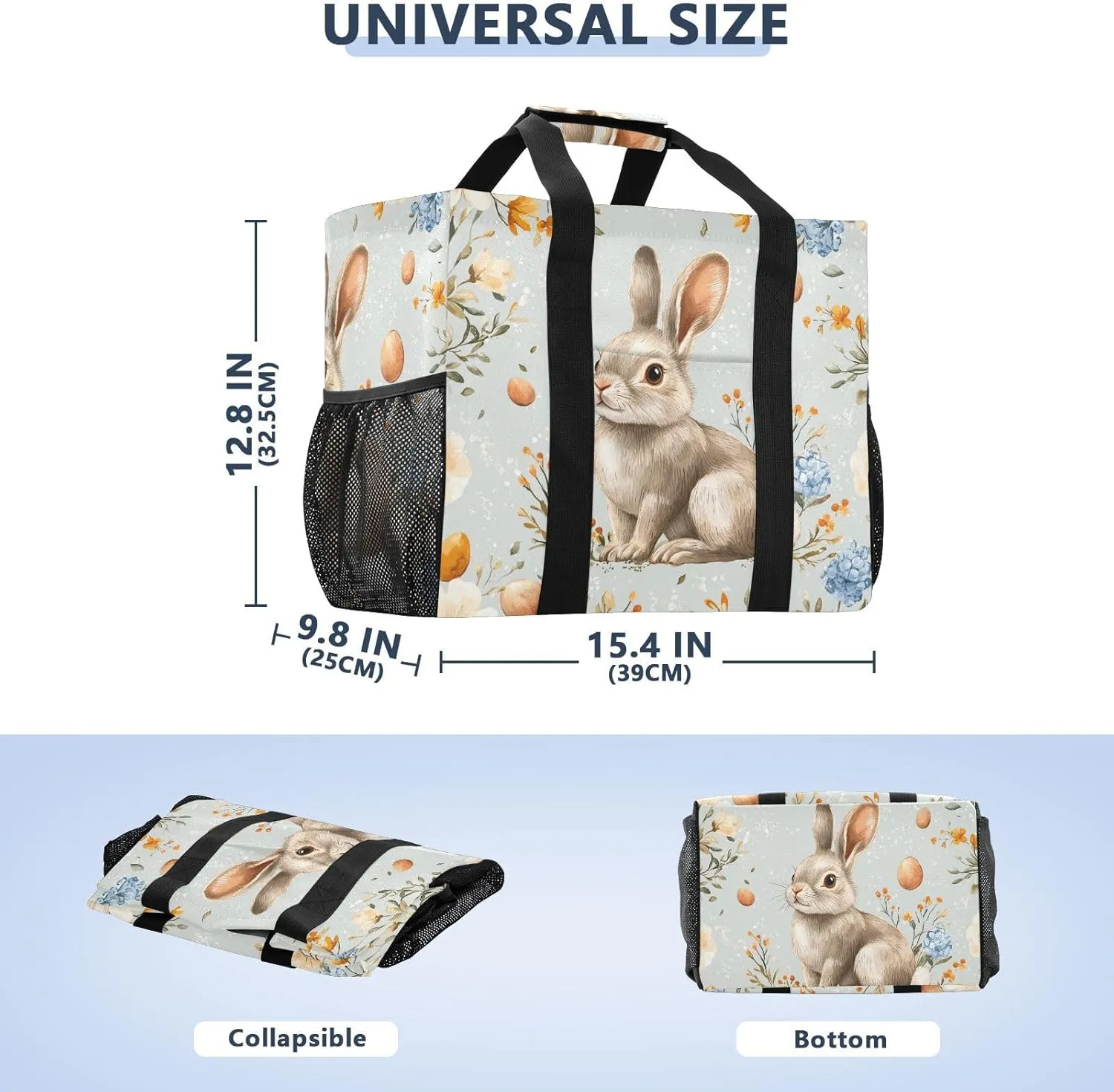 ALAZA Cute Bunnies Flying Baskets Hot Air Balloons Easter Eggs Waterproof Beach Tote Bags