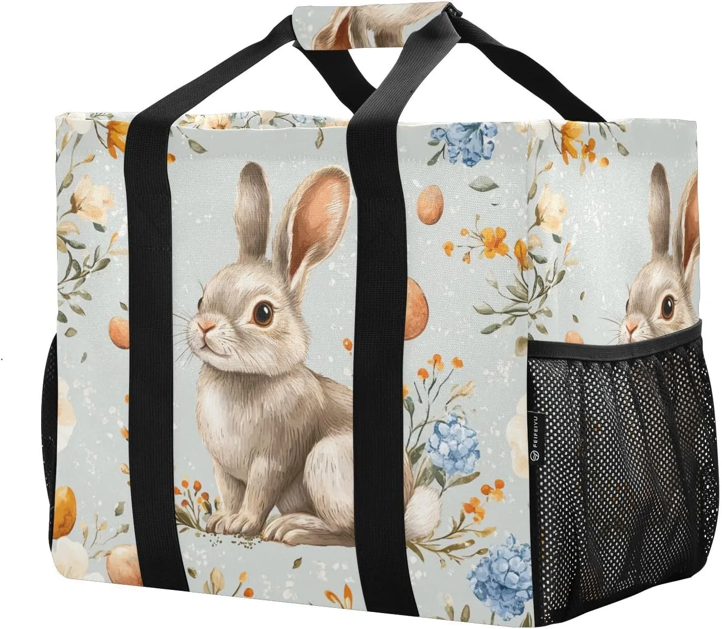 ALAZA Cute Bunnies Flying Baskets Hot Air Balloons Easter Eggs Waterproof Beach Tote Bags