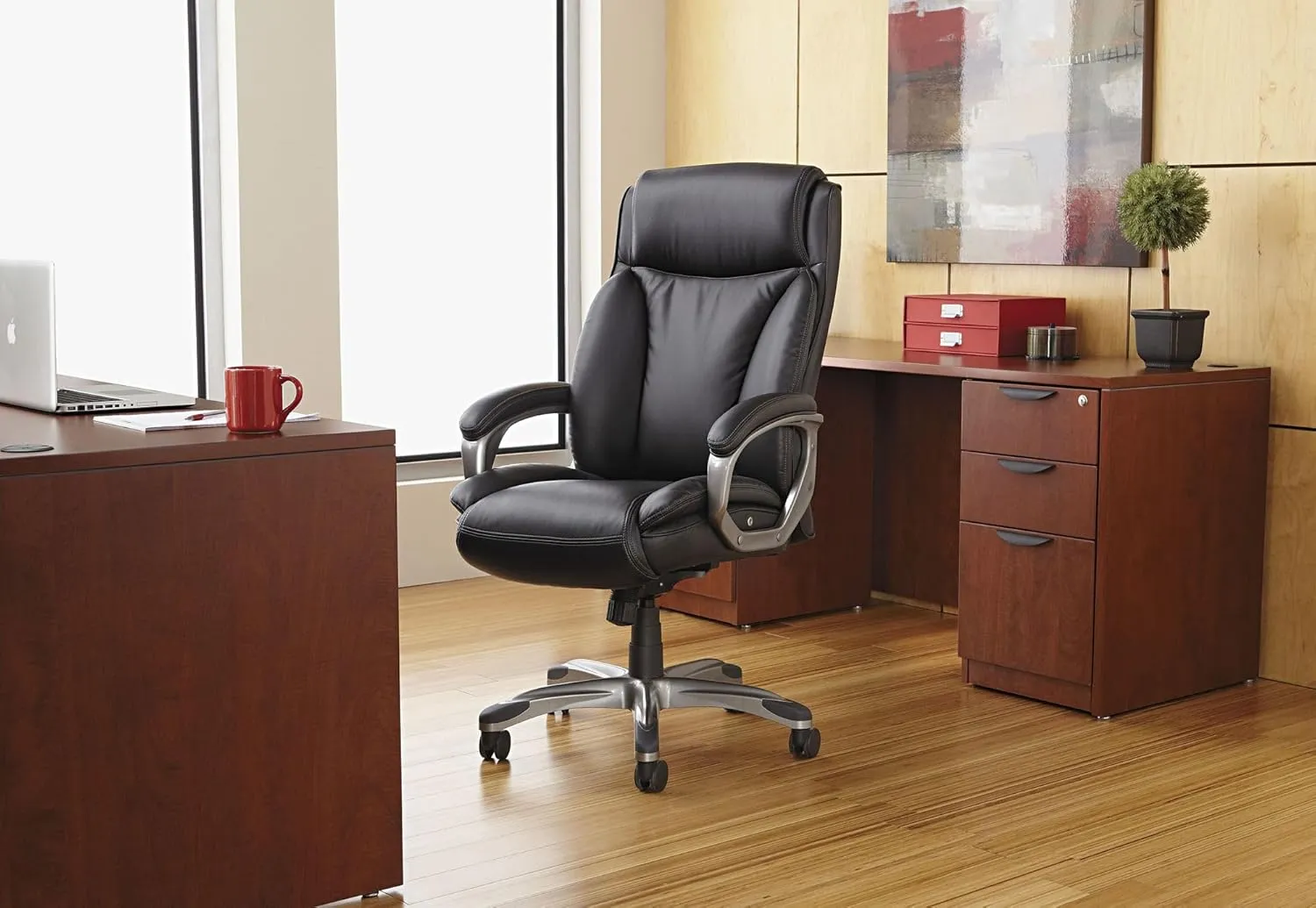Alera ALEVN4159 Veon Series Executive High-Back Bonded Leather Chair Supports Up to 275 lb - Brown Seat/Back/Bronze Base
