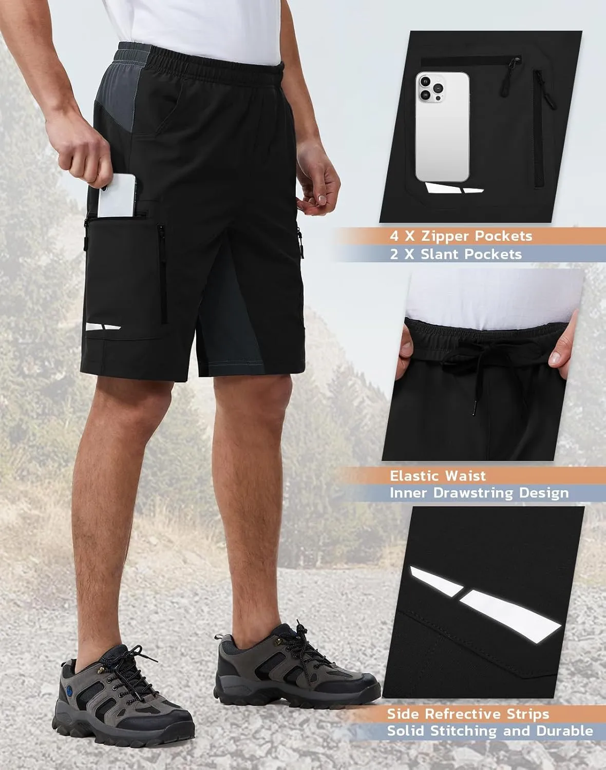 Ally Men's Mountain Bike Shorts 4D Padded Lightweight Loose-fit with Zipper Pockets for Biking Cycling Bicycle Riding Biker