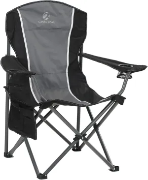ALPHA CAMP Oversized Folding Camping Chair, Heavy Duty Lawn Chairs for Adults Support 350 LBS, Portable Camp Chairs with Cup Holders Large Side Pocket Back Pocket Padded Armrest for Outdoor Indoor