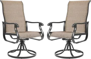 Amopatio Patio Swivel Chairs Set of 2, Outdoor Swivel Rocker Dining Chairs with All Weather Textilene High Back & Metal Frame, for Backyard Deck Lawn Garden, Brown