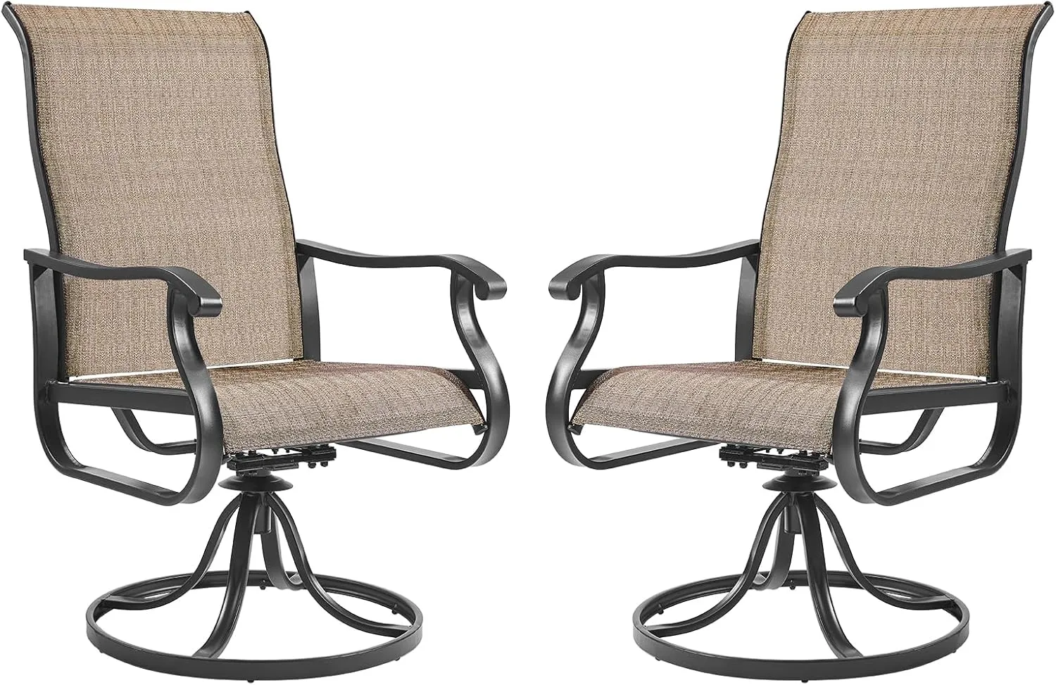 Amopatio Patio Swivel Chairs Set of 2, Outdoor Swivel Rocker Dining Chairs with All Weather Textilene High Back & Metal Frame, for Backyard Deck Lawn Garden, Brown