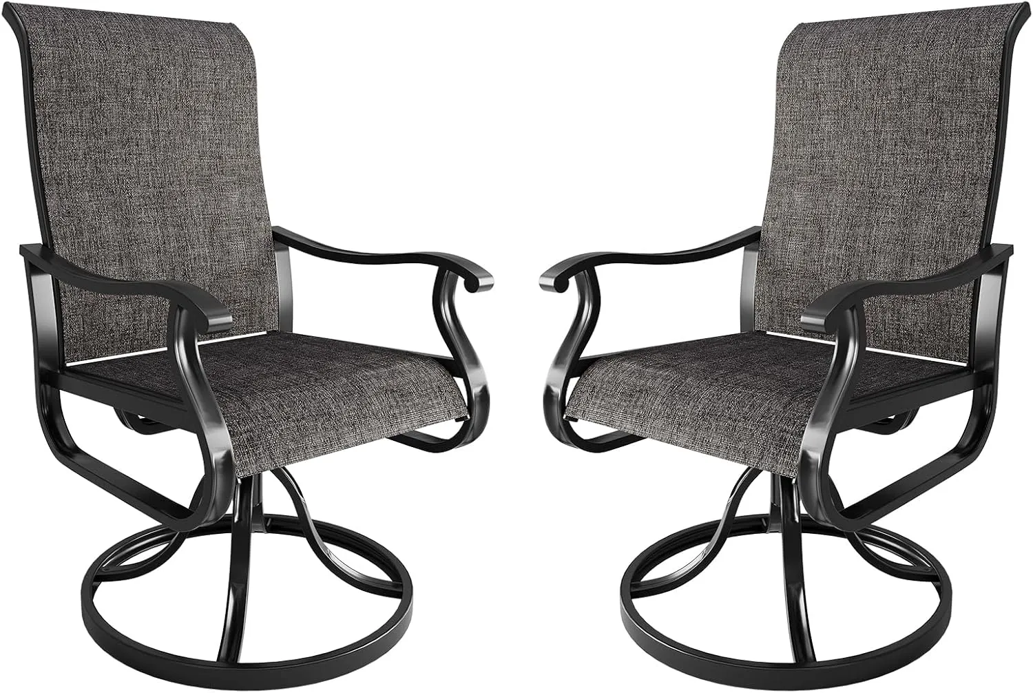 Amopatio Patio Swivel Chairs Set of 2, Outdoor Swivel Rocker Dining Chairs with All Weather Textilene High Back & Metal Frame, for Backyard Deck Lawn Garden, Dark Grey