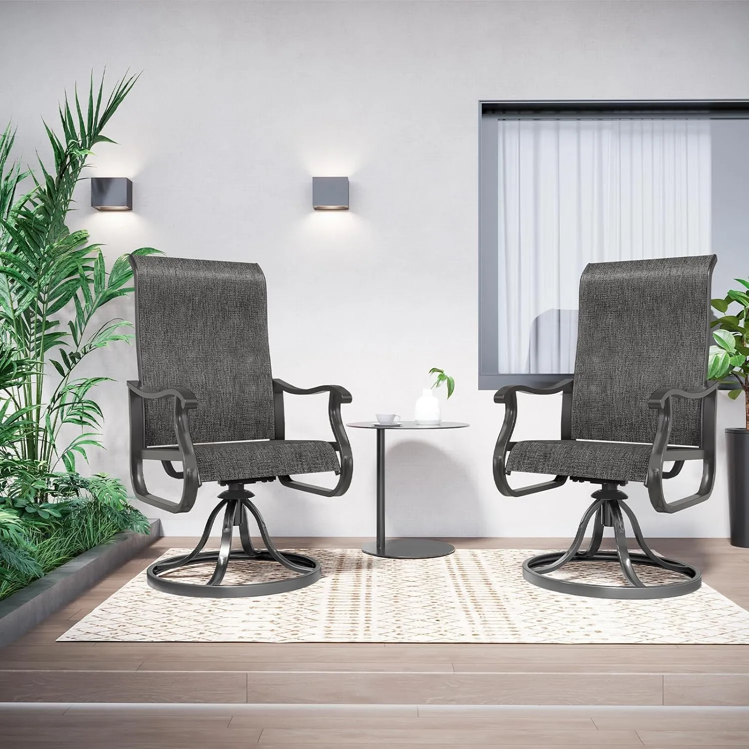 Amopatio Patio Swivel Chairs Set of 2, Outdoor Swivel Rocker Dining Chairs with All Weather Textilene High Back & Metal Frame, for Backyard Deck Lawn Garden, Dark Grey