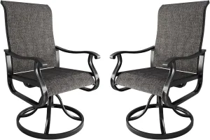 Amopatio Patio Swivel Chairs Set of 2, Outdoor Swivel Rocker Dining Chairs with All Weather Textilene High Back & Metal Frame, for Backyard Deck Lawn Garden, Dark Grey