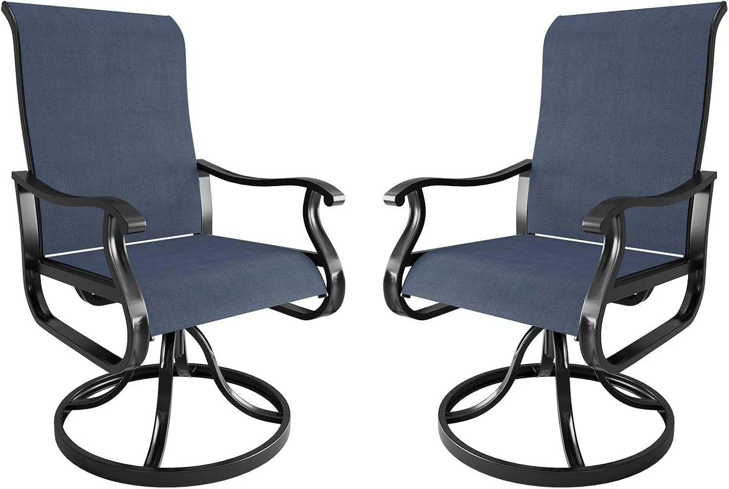 Amopatio Patio Swivel Chairs Set of 2, Outdoor Swivel Rocker Dining Chairs with All Weather Textilene High Back & Metal Frame, for Backyard Deck Lawn Garden, Navy Blue