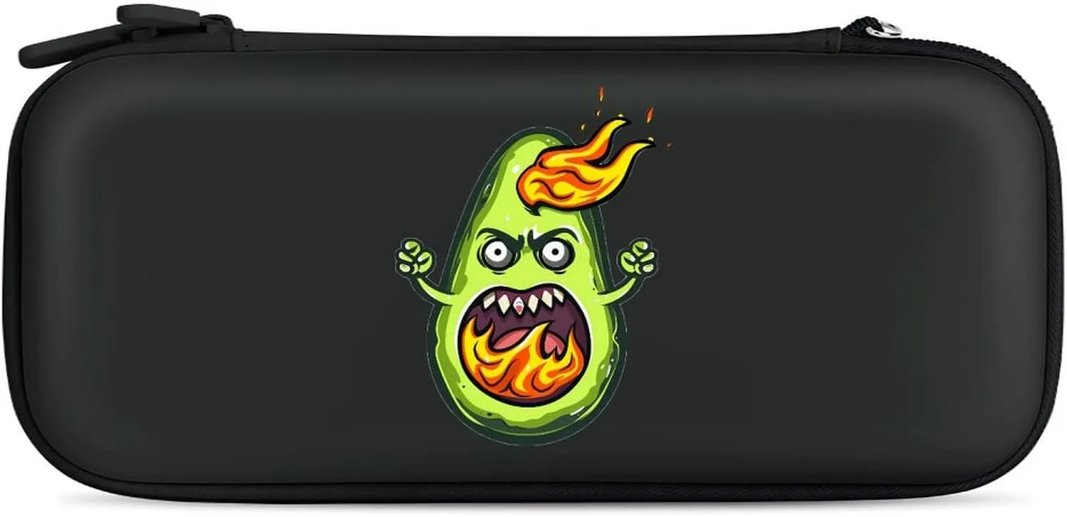 Angry Avocado with Flames Hard Shell Travel Case with Rope 15 Game Card Pockets Compatible with Switch Protective