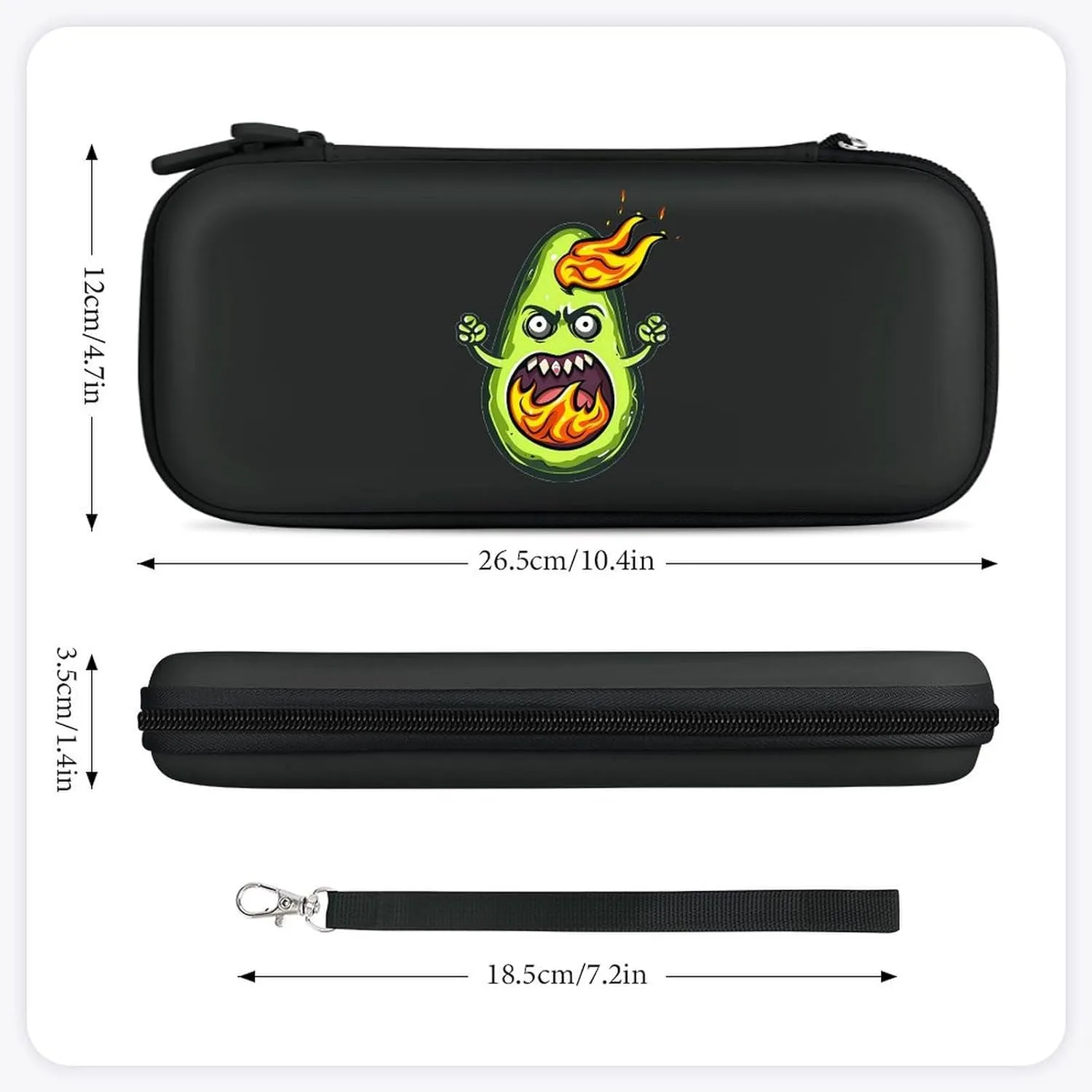 Angry Avocado with Flames Hard Shell Travel Case with Rope 15 Game Card Pockets Compatible with Switch Protective
