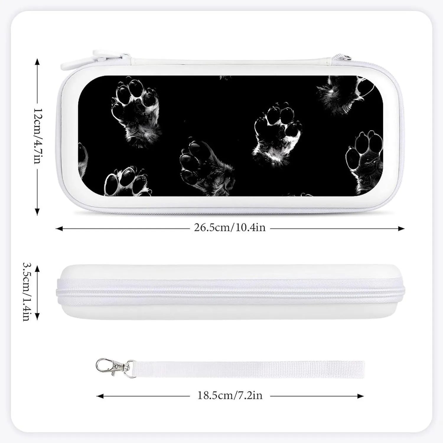 Animal Paw Prints Hard Shell Travel Case with Rope 15 Game Card Pockets Compatible with Switch Protective