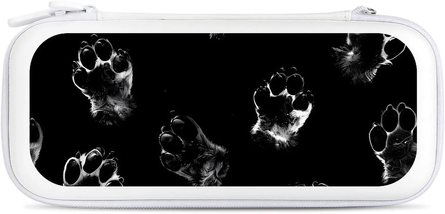 Animal Paw Prints Hard Shell Travel Case with Rope 15 Game Card Pockets Compatible with Switch Protective