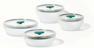 Anyday 8-Pc Microwave Cookware & Glass Food Storage Set with Glass Lids | Plastic-Free Containers | Stackable Airtight Steamer with Vented Lid for Microwave-Safe Reheating & Steaming Vegetables, Rice