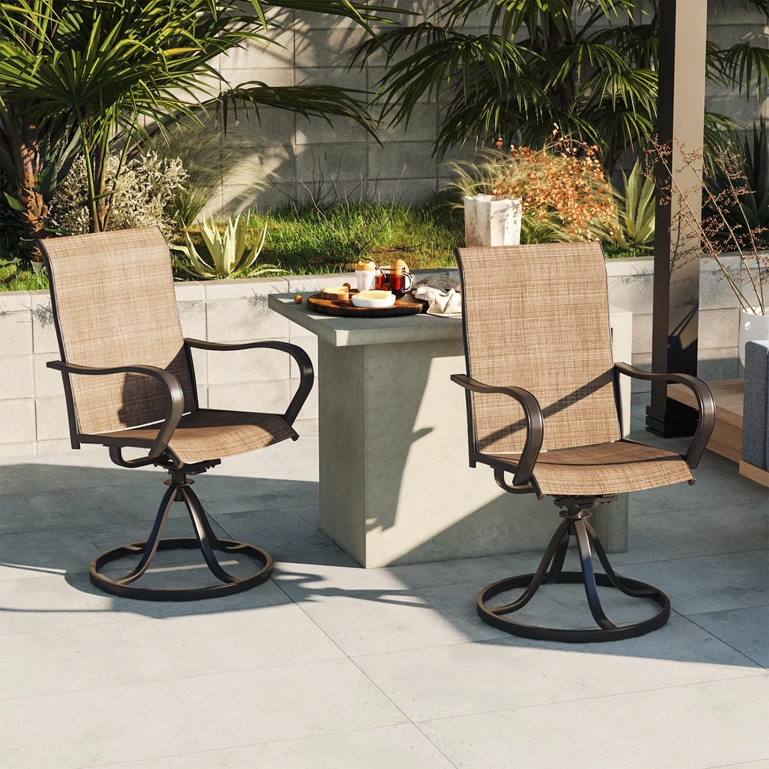 Aoxun Patio Chairs, Swivel Outdoor Chairs Set of 2, Textilene Outdoor Swivel Rocker Patio Chairs for Lawn (2-Pack, Brown)