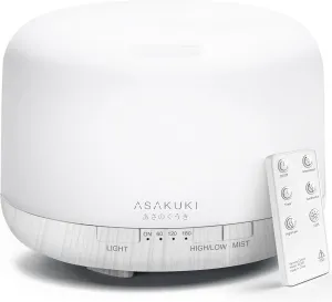 ASAKUKI 500ml Premium Essential Oil Diffuser with Remote Control, 5 in 1 Ultrasonic Aromatherapy Fragrant Oil Humidifier Vaporizer, Timer and Auto-Off Switch (White)