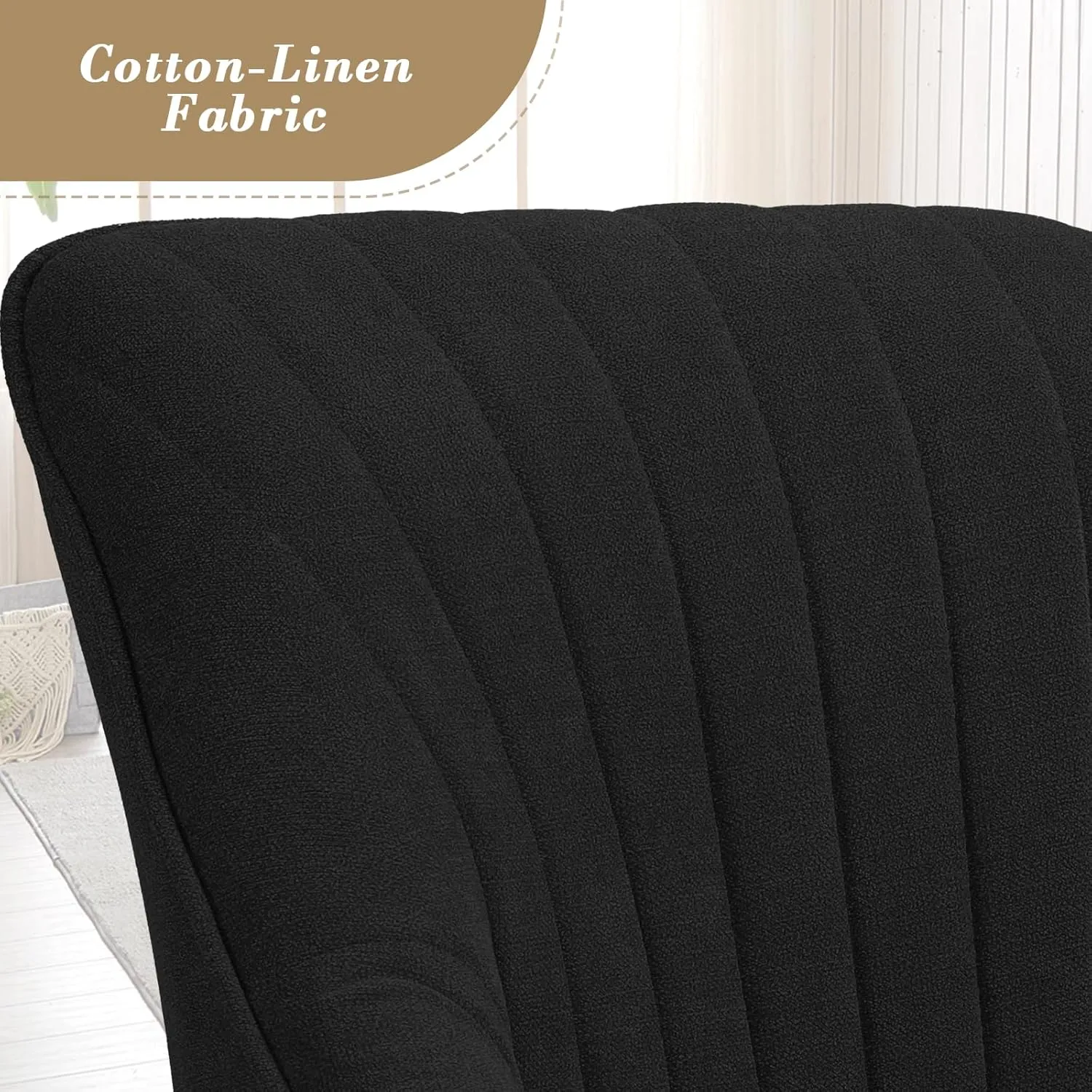Athena Collection Swivel Modern Accent Chair, Linen Upholstered Armchair Office Desk Chair No Wheels with Wooden Legs, Comfy Vanity Chair Reading Chair for Bedroom Living Room, Black