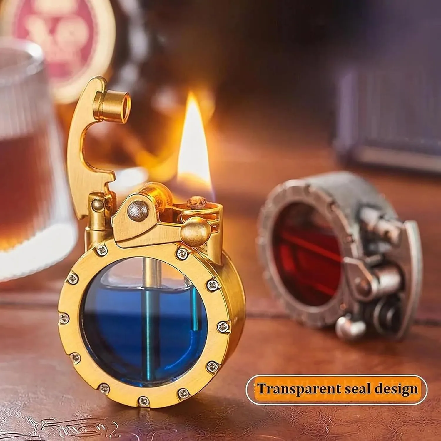 Atlodas Vintage Trench Transparent Kerosene Antique Steampunk Lighter-No Fuel (Silver)