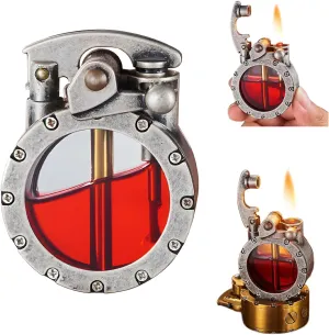 Atlodas Vintage Trench Transparent Kerosene Antique Steampunk Lighter-No Fuel (Silver)