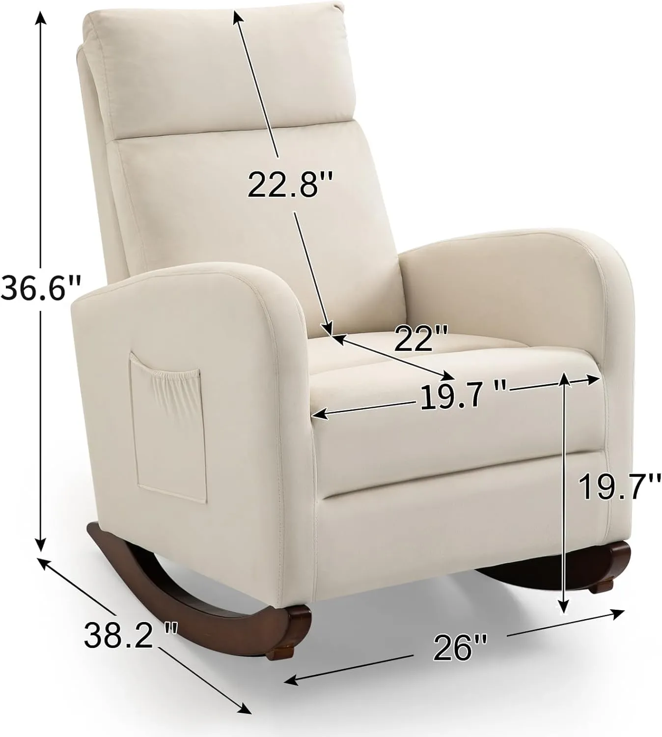 AVAWING Nursery Rocking Chair, Upholstered Glider Chair with Solid Wood Legs, Wooden Rocker Chair with Two Side Pockets, High Back Chair for Living Room, Bedroom (Beige)