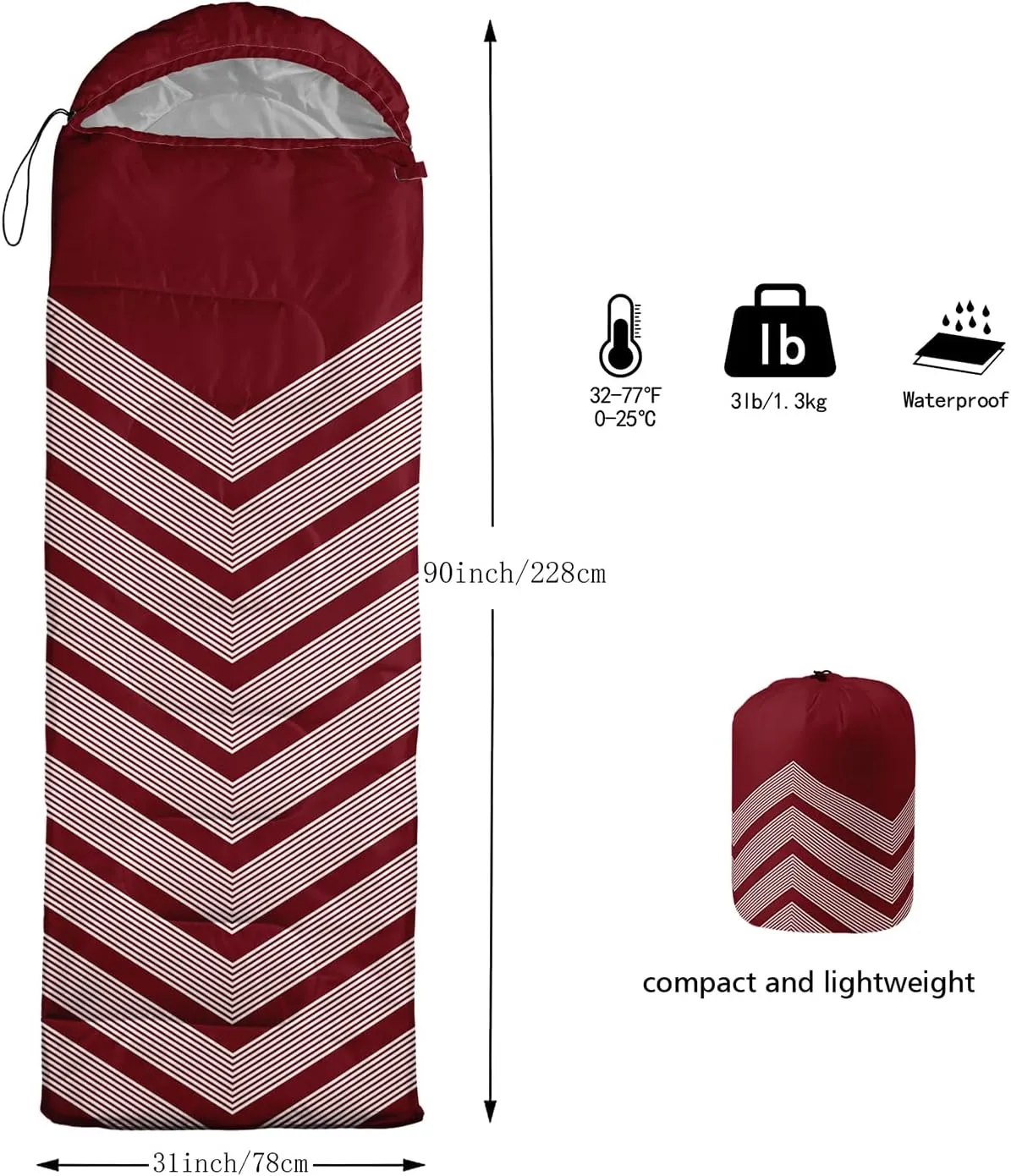 Axolotl Black and Grey Sleeping Bag for Adults,Stripe Camping Bag,3 Season Warm Cool Weather Backpacking Bag,Waterproof Portable Sleeping Bag with Compression Sack for Camping Hiking Outdoor Travel