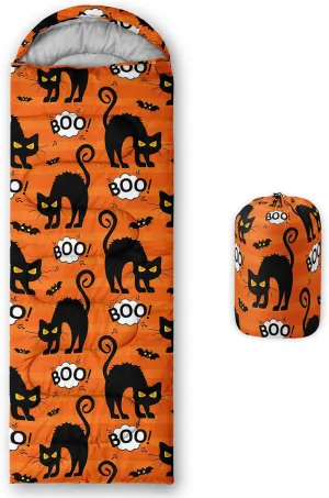 Axolotl Black Cats Sleeping Bag for Kids Boys Girls–Lightweight Warm Cold Weather Sleeping Bags,Waterproof Portable Sleeping Bag for Camping,Backpacking Camping Sleeping Bag,Kids Sleeping Bags,Orange