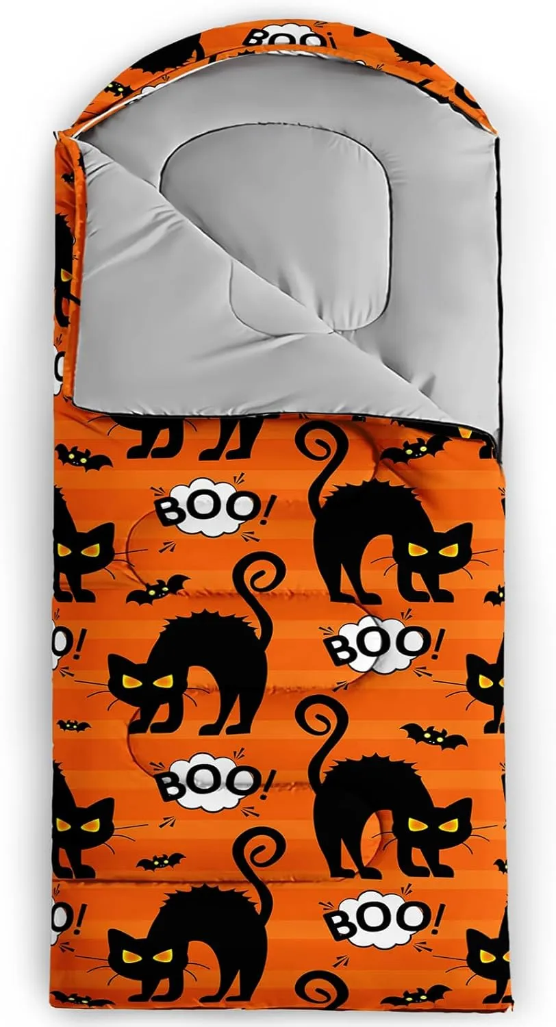 Axolotl Black Cats Sleeping Bag for Kids Boys Girls–Lightweight Warm Cold Weather Sleeping Bags,Waterproof Portable Sleeping Bag for Camping,Backpacking Camping Sleeping Bag,Kids Sleeping Bags,Orange