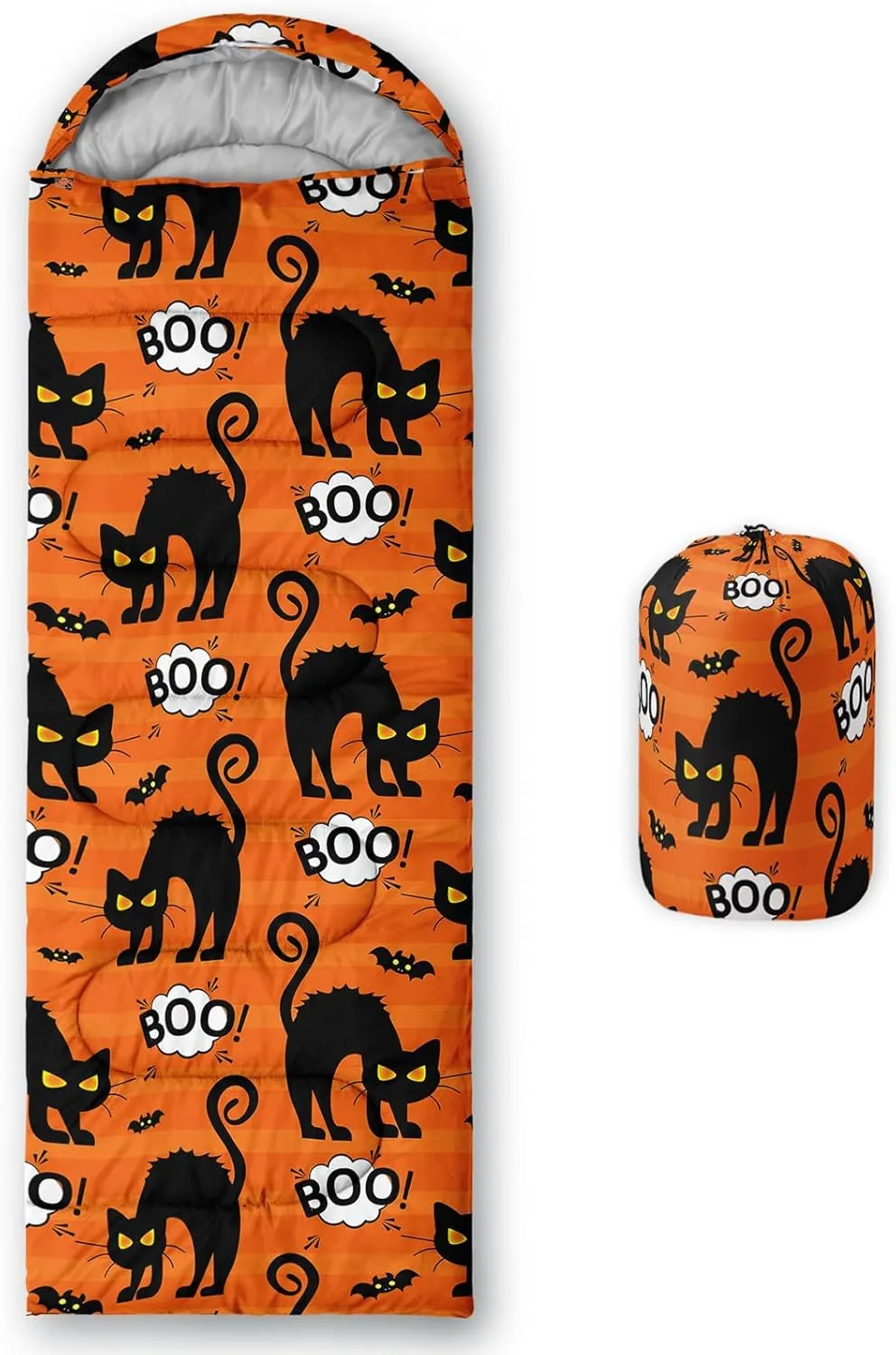 Axolotl Black Cats Sleeping Bag for Kids Boys Girls–Lightweight Warm Cold Weather Sleeping Bags,Waterproof Portable Sleeping Bag for Camping,Backpacking Camping Sleeping Bag,Kids Sleeping Bags,Orange