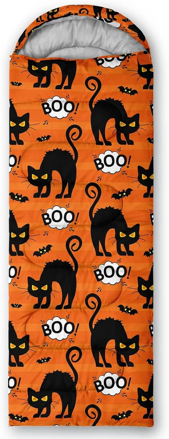 Axolotl Black Cats Sleeping Bag for Kids Boys Girls–Lightweight Warm Cold Weather Sleeping Bags,Waterproof Portable Sleeping Bag for Camping,Backpacking Camping Sleeping Bag,Kids Sleeping Bags,Orange