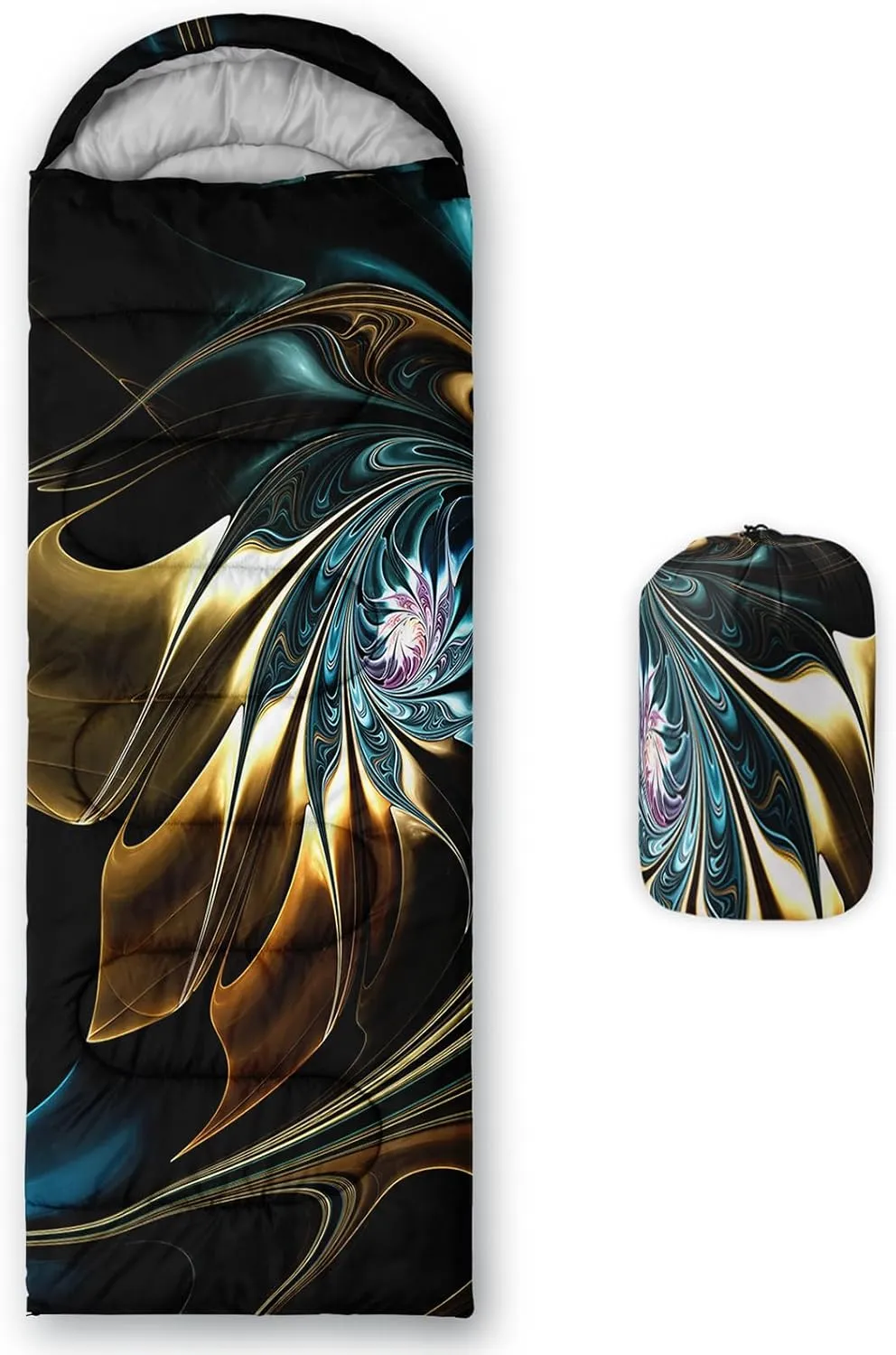 Axolotl Black Marble Sleeping Bag for Women Adults,Geometric Backpacking Waterproof Lightweight Camping Bag,3 Season Warm and Cool Weather Floral Sleeping Bag for Travelling Outdoors Camping Hiking