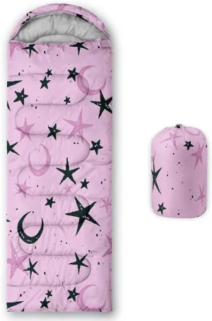 Axolotl Moon Stars Sleeping Bag for Kids–Lightweight Warm Cold Weather Sleeping Bags,Waterproof Portable Sleeping Bag for Camping Backpacking Outdoor Indoor 3-4 Seasons,Sleeping Bag for Hiking,Pink
