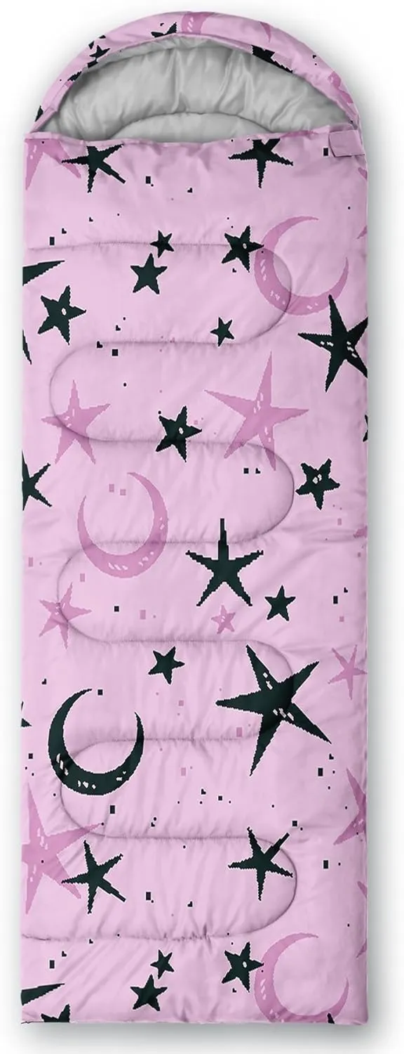 Axolotl Moon Stars Sleeping Bag for Kids–Lightweight Warm Cold Weather Sleeping Bags,Waterproof Portable Sleeping Bag for Camping Backpacking Outdoor Indoor 3-4 Seasons,Sleeping Bag for Hiking,Pink
